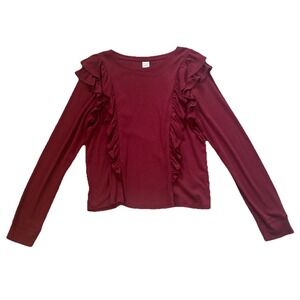 Melrose & Market Top Blouse Sz XL Ruffle Flounce Red Layer Boho Old Money Cotton